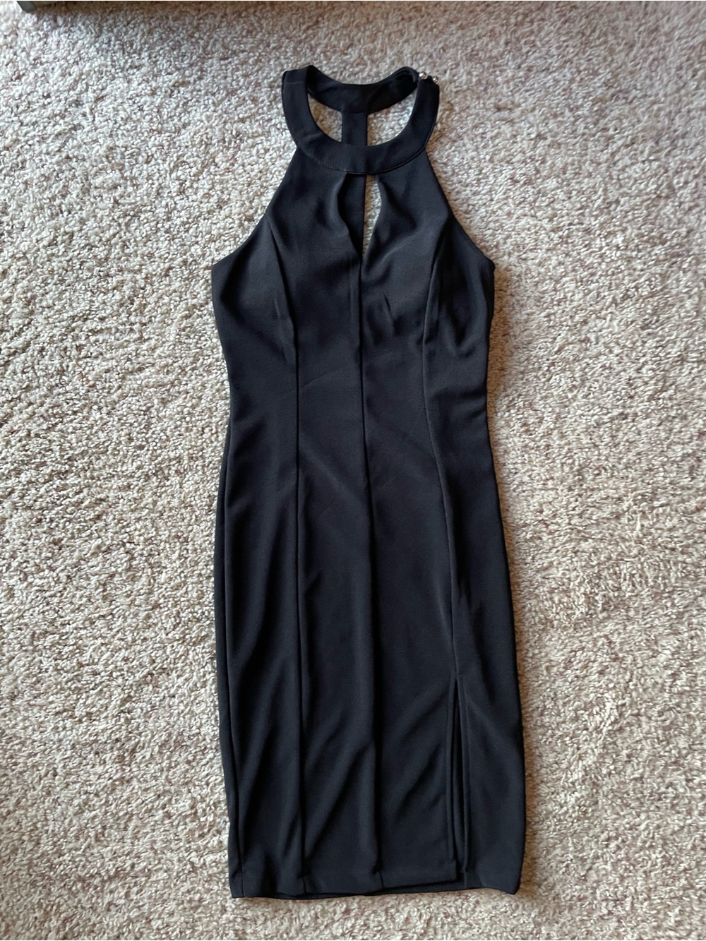 Honey and Rosie Black Halter Midi Dress with Keyhole Neckline